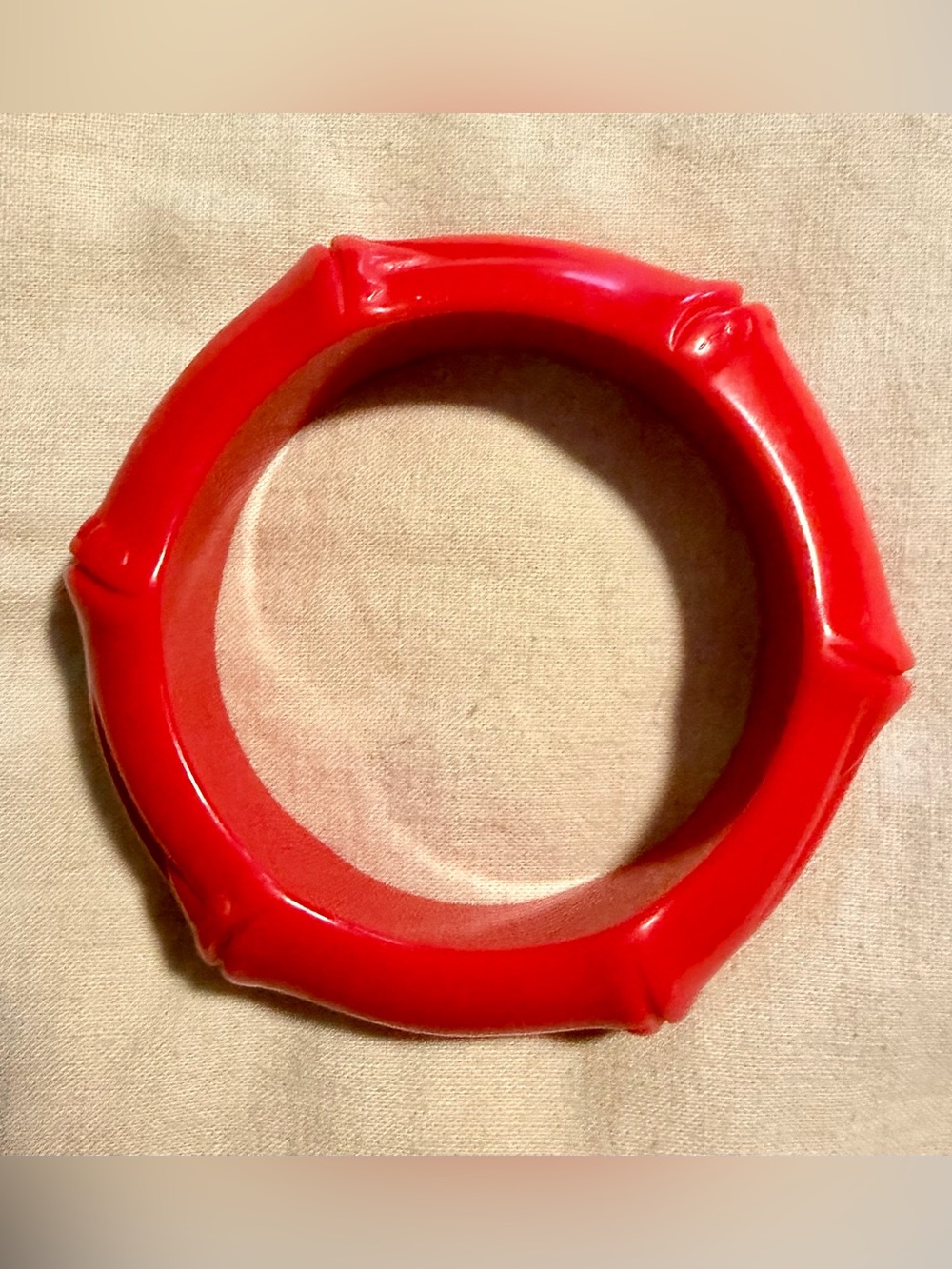 Red Decorative Bamboo-Style Resin Bangle Bracelet